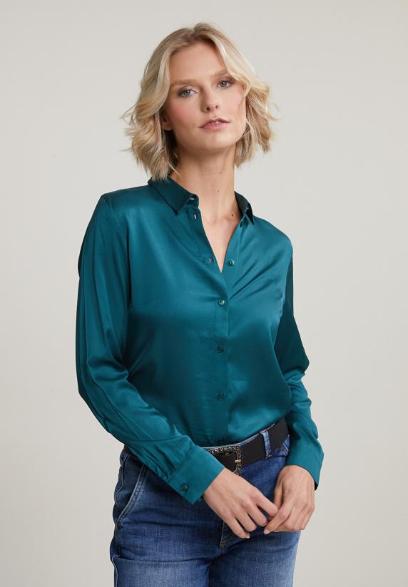 river woods Blauw/groene klassieke blouse met knopen