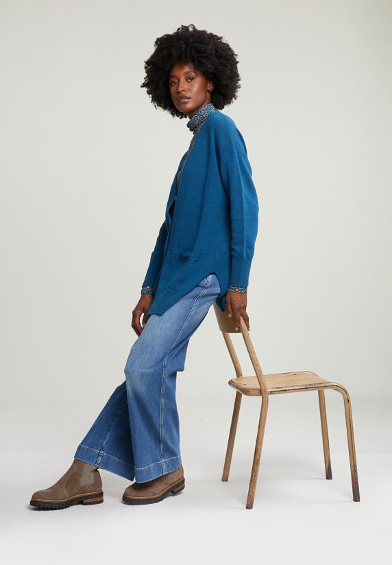 River Woods Blauwe V-hals Cardigan Met Knopen 2 Zakken