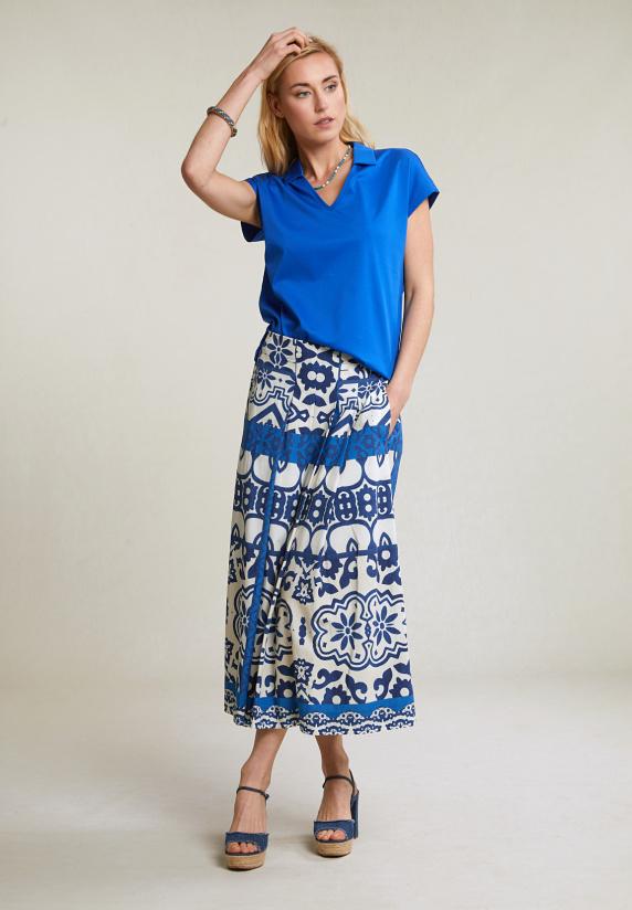 River Woods Blauwe V-hals Polo T-shirt Korte Mouwen