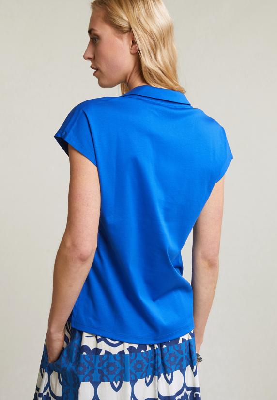 River Woods Blauwe V-hals Polo T-shirt Korte Mouwen