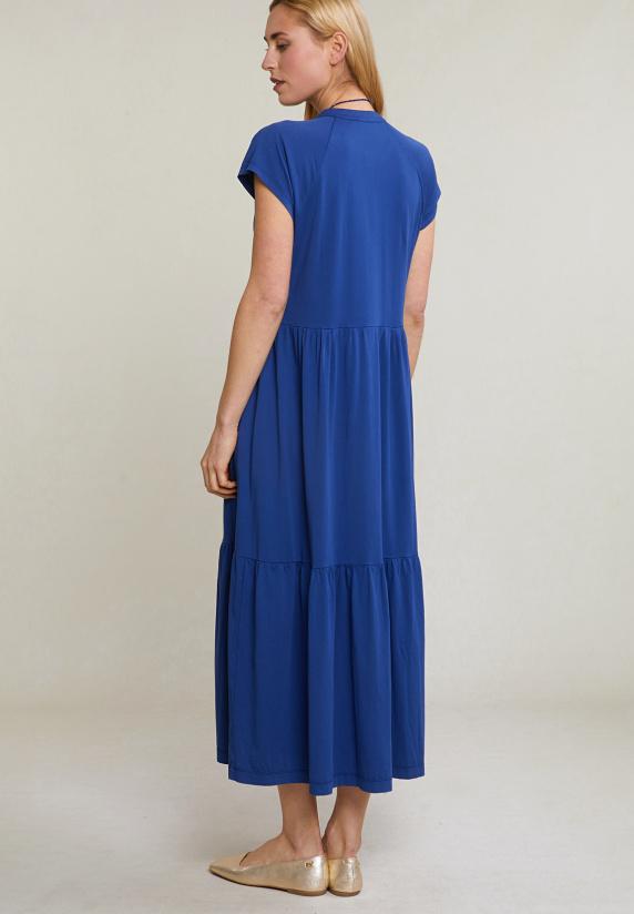 River Woods Blauwe Wijdvallende Jerseyjurk Korte Mouwen