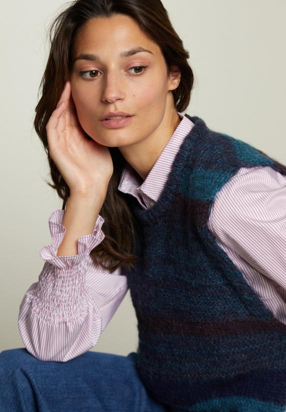 River Woods Bordeaux/blauw Gestreepte Debardeur Ronde Hals