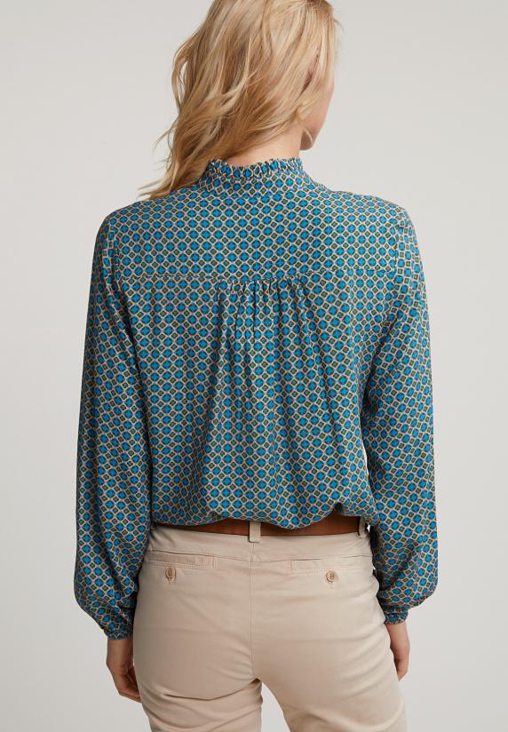 River Woods Bruin/blauwe Fantasie Blouse Kraag Met Ruches