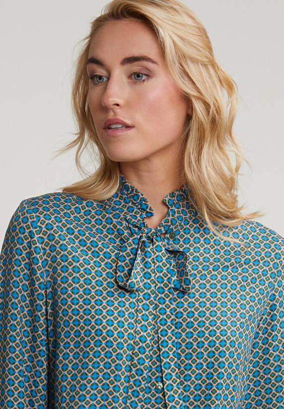 River Woods Bruin/blauwe Fantasie Blouse Kraag Met Ruches