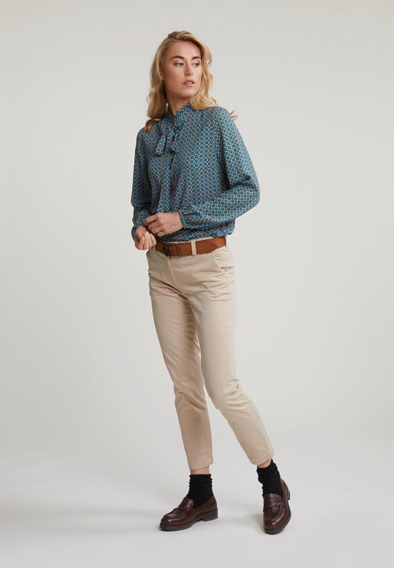 River Woods Bruin/blauwe Fantasie Blouse Kraag Met Ruches