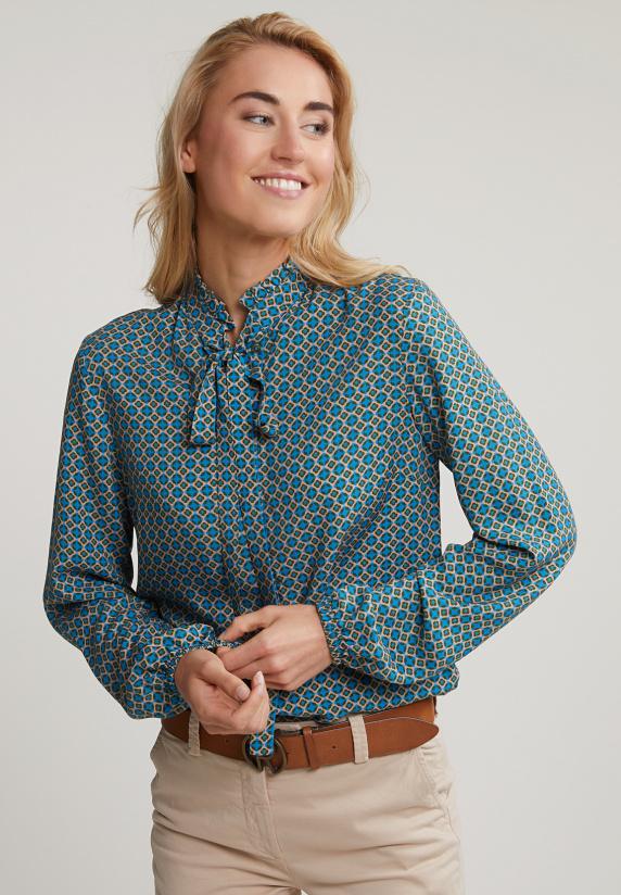 river woods Bruin/blauwe fantasie blouse kraag met ruches