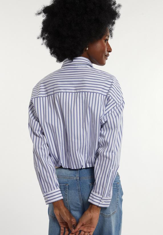 River Woods Cropped Katoenen Blouse Elastische Taille Blauw/wit