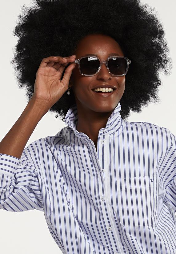 River Woods Cropped Katoenen Blouse Elastische Taille Blauw/wit