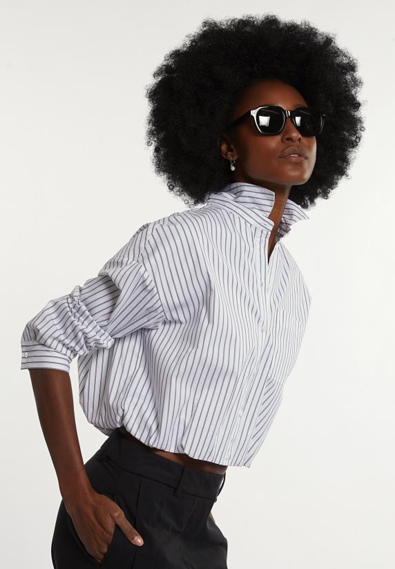 River Woods Cropped Katoenen Blouse Elastische Taille Grijs/wit