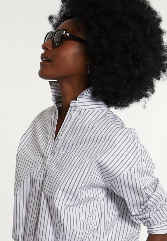 River Woods Cropped Katoenen Blouse Elastische Taille Grijs/wit