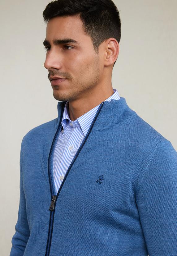 River Woods Custom Fit Basic Merino Cardigan Lake Mix