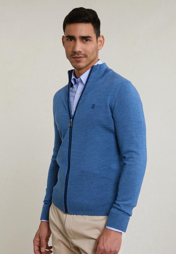 river woods Custom fit basic merino cardigan lake mix