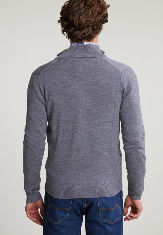 River Woods Custom Fit Basic Merino Cardigan Met Rits Oxford Mix