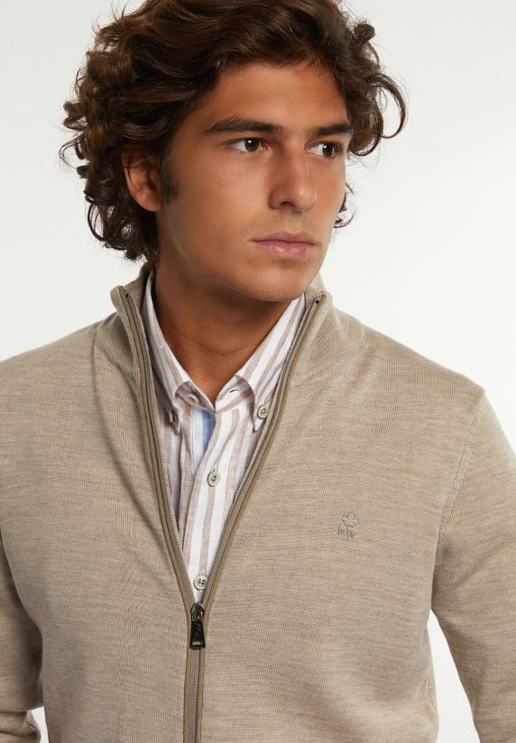 River Woods Custom Fit Basic Merino Cardigan Old Wood Mix