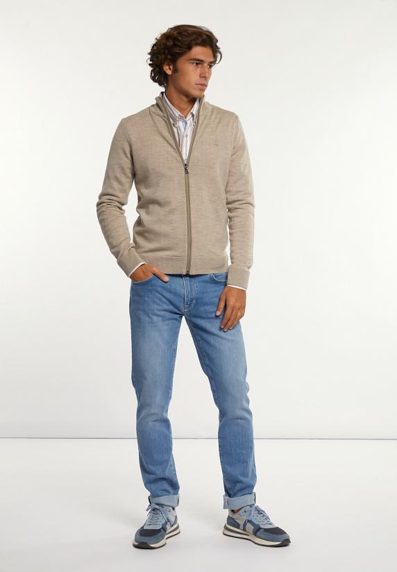 River Woods Custom Fit Basic Merino Cardigan Old Wood Mix