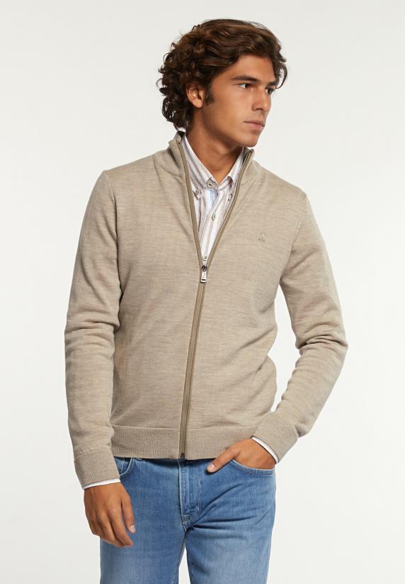 River Woods Custom Fit Basic Merino Cardigan Old Wood Mix