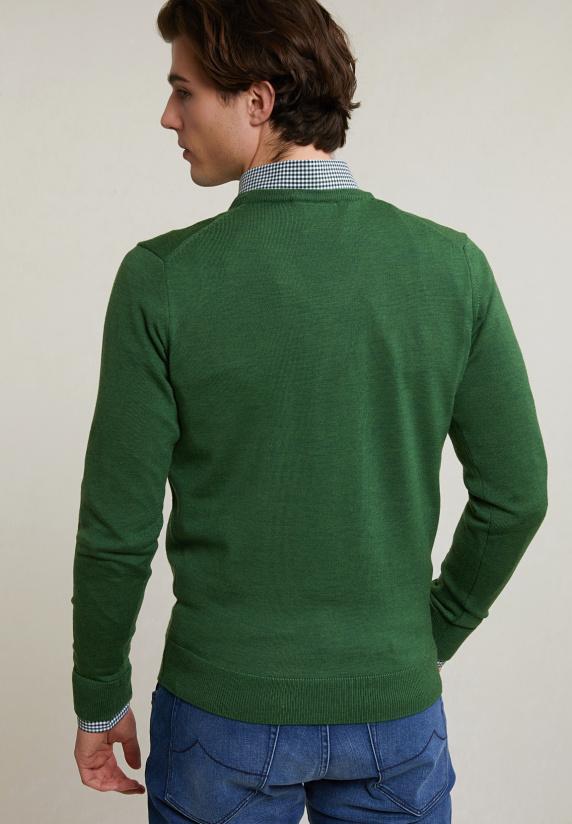 River Woods Custom Fit Basic Merino V-hals Trui Dark Belize Mix