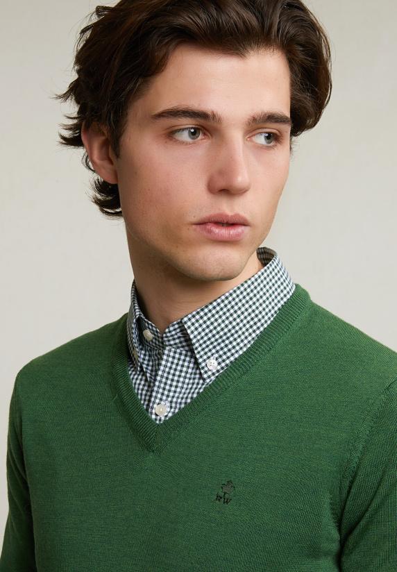 River Woods Custom Fit Basic Merino V-hals Trui Dark Belize Mix