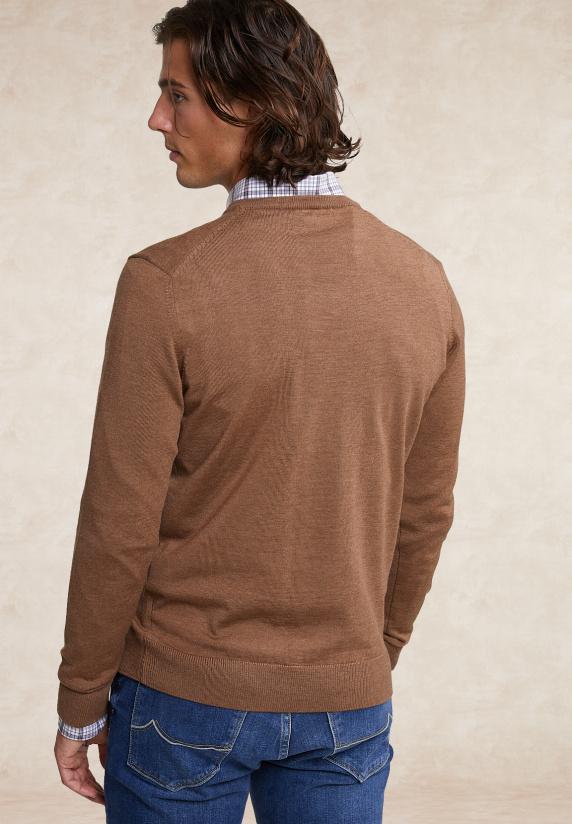River Woods Custom Fit Basic Merino V-hals Trui Loam Mix