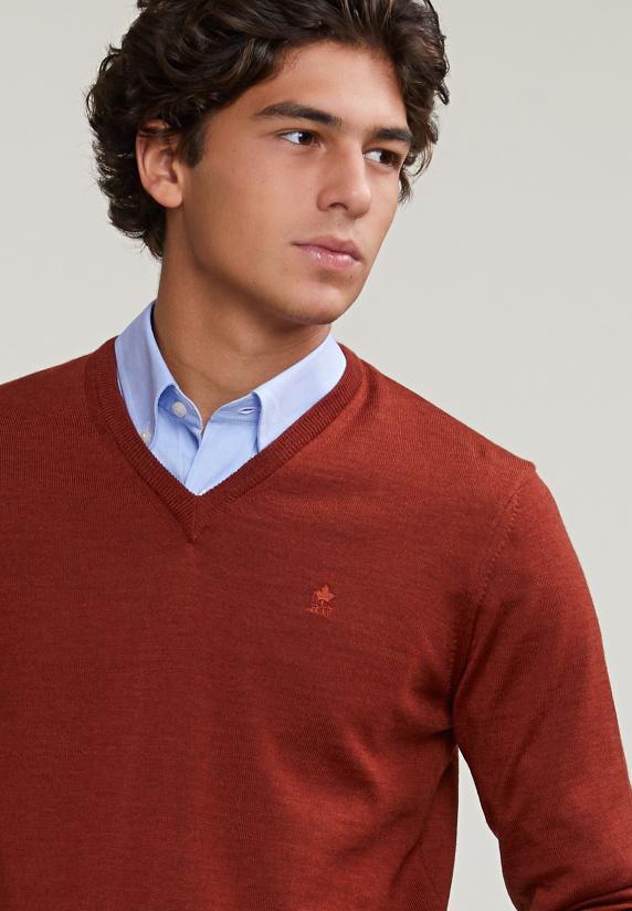 River Woods Custom Fit Basic Merino V-hals Trui Negroni Mix