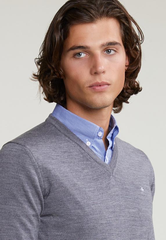 River Woods Custom Fit Basic Merino V-hals Trui Oxford Mix