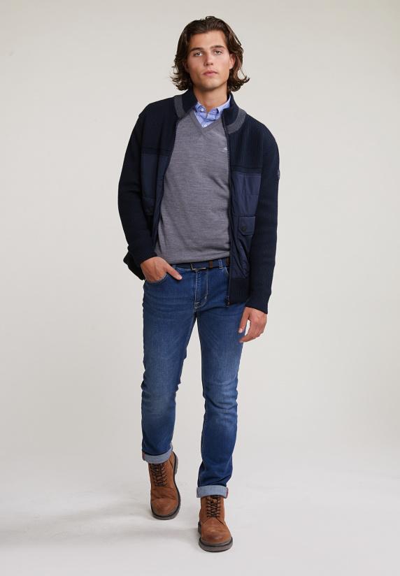 River Woods Custom Fit Basic Merino V-hals Trui Oxford Mix