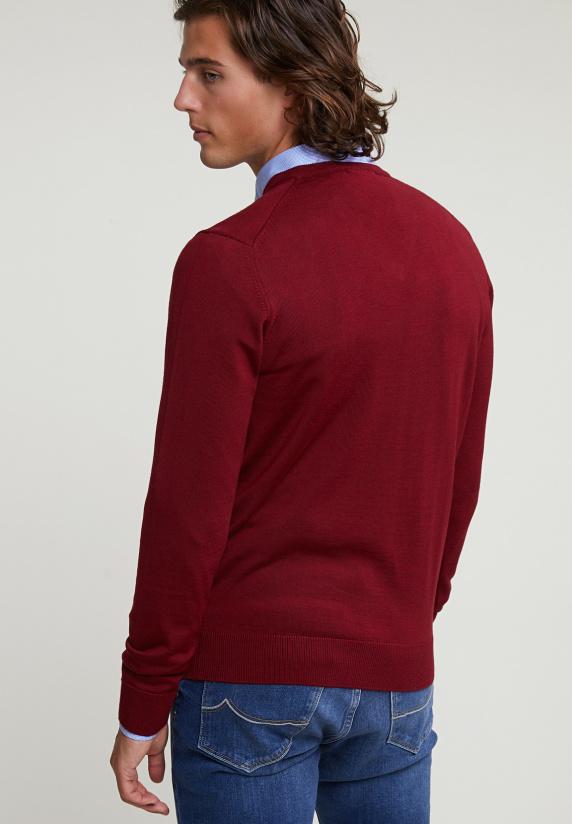 River Woods Custom Fit Basic Merino V-hals Trui Red Mix