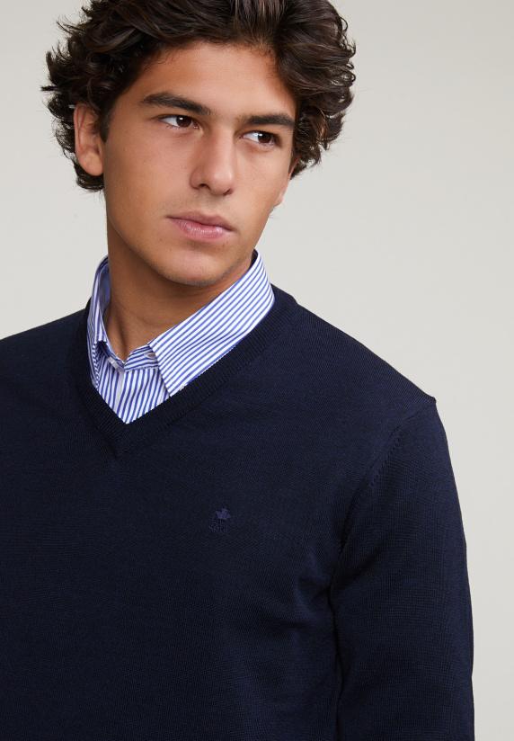 River Woods Custom Fit Basic Merino V-hals Trui Stellar Mix