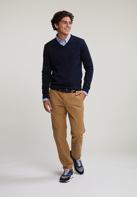 River Woods Custom Fit Basic Merino V-hals Trui Stellar Mix