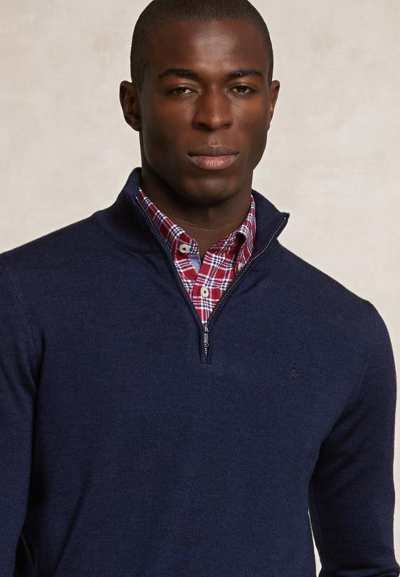 River Woods Custom Fit Basic Merinotrui Halve Rits Moonlight Mou