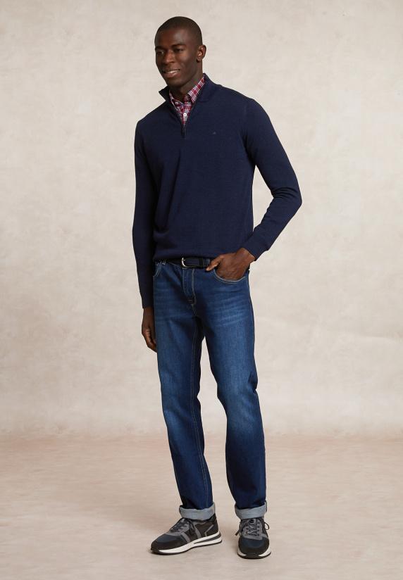 River Woods Custom Fit Basic Merinotrui Halve Rits Moonlight Mou