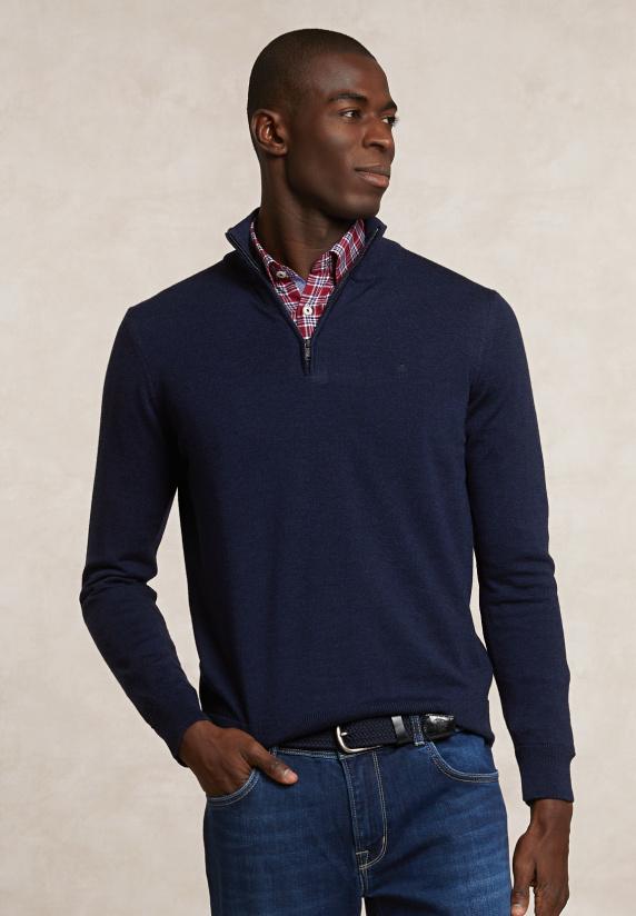 river woods Custom fit basic merinotrui halve rits moonlight mou