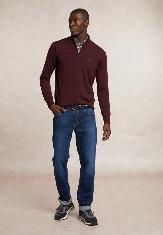 River Woods Custom Fit Basic Merinotrui Halve Rits Porto Mix