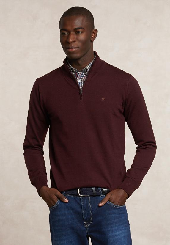 river woods Custom fit basic merinotrui halve rits porto mix