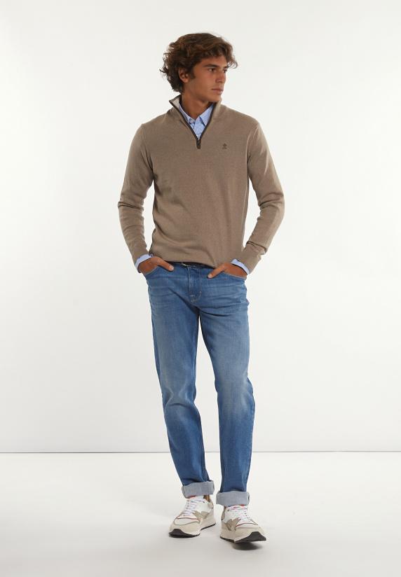 River Woods Custom Fit Basic Merinotrui Opstaande Kraag Earth Mix