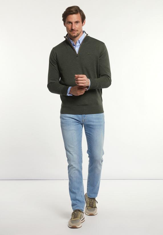 River Woods Custom Fit Basic Merinotrui Opstaande Kraag Forest Mix