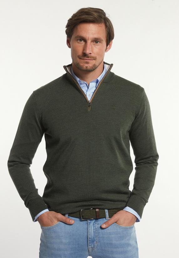 river woods Custom fit basic merinotrui opstaande kraag forest mix