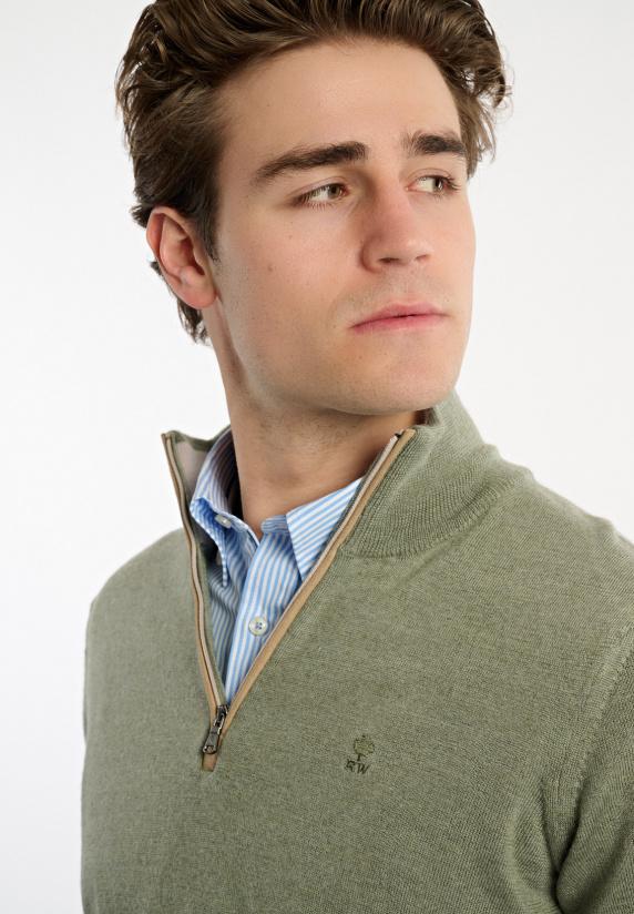 River Woods Custom Fit Basic Merinotrui Opstaande Kraag Jade Mix