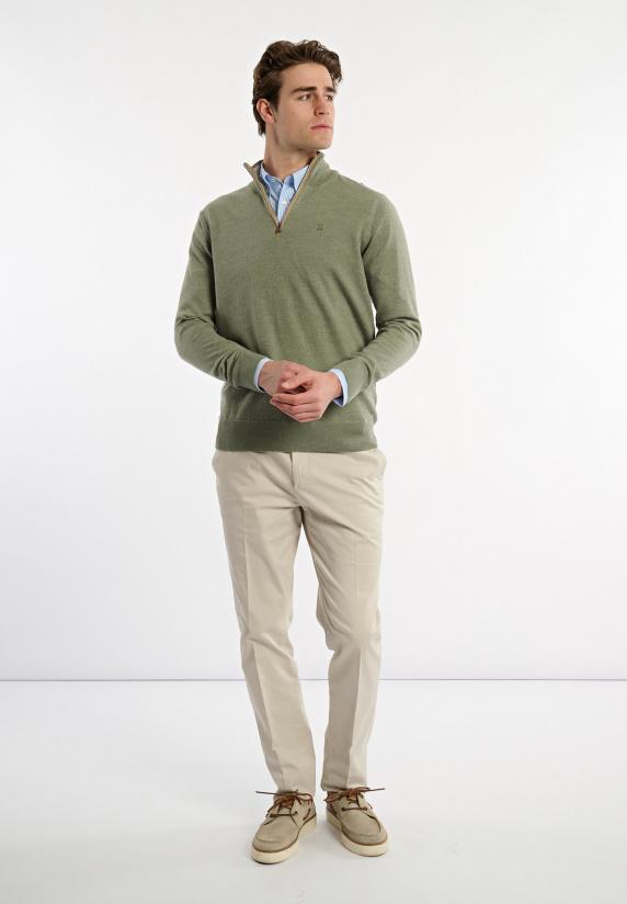 River Woods Custom Fit Basic Merinotrui Opstaande Kraag Jade Mix