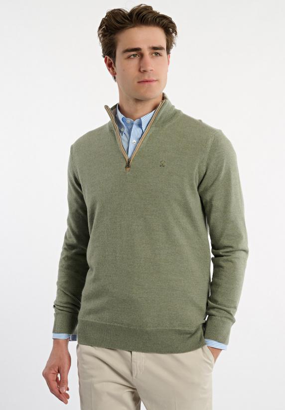 River Woods Custom Fit Basic Merinotrui Opstaande Kraag Jade Mix