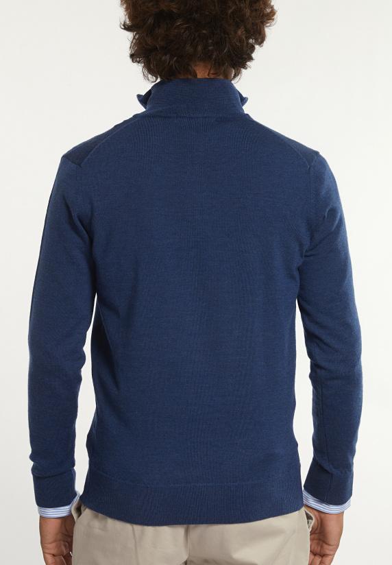 River Woods Custom Fit Basic Merinotrui Opstaande Kraag Mykonos Blue Mix