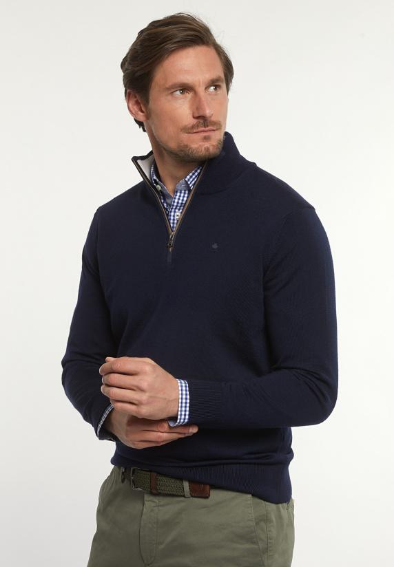 River Woods Custom Fit Basic Merinotrui Opstaande Kraag Navy