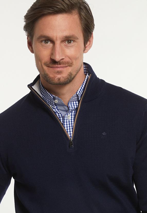 River Woods Custom Fit Basic Merinotrui Opstaande Kraag Navy