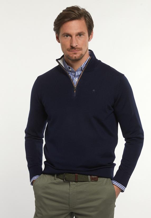 river woods Custom fit basic merinotrui opstaande kraag navy