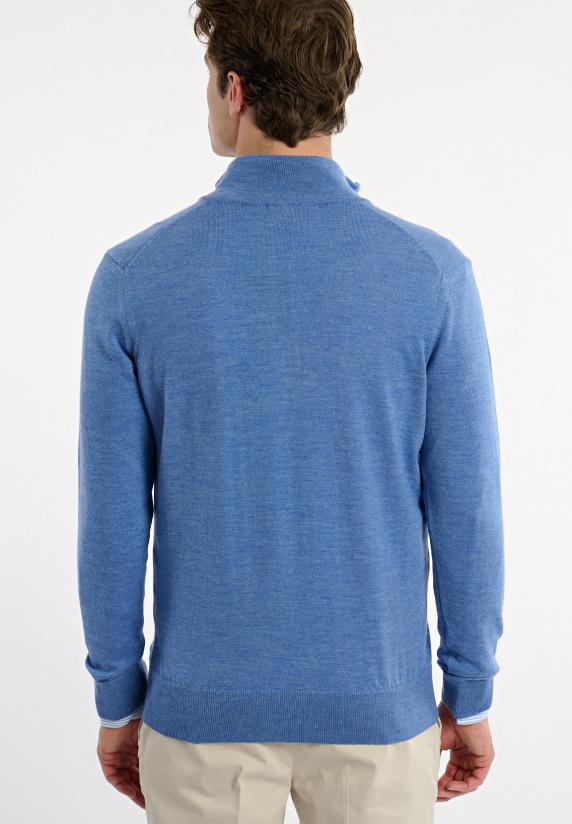 River Woods Custom Fit Basic Merinotrui Opstaande Kraag Persian Blue Mix