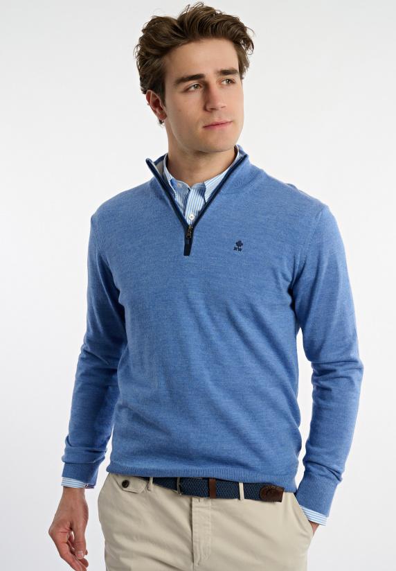 river woods Custom fit basic merinotrui opstaande kraag persian blue mix