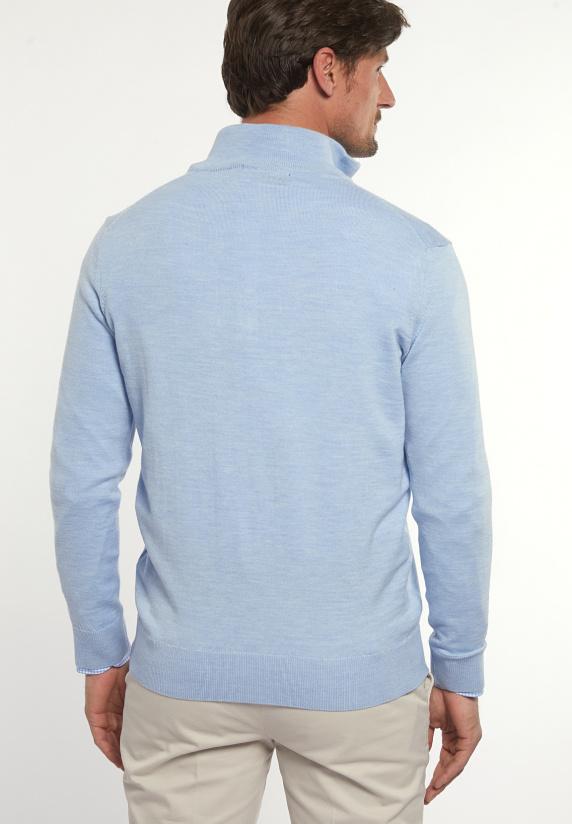 River Woods Custom Fit Basic Merinotrui Opstaande Kraag Soft Blue Mix