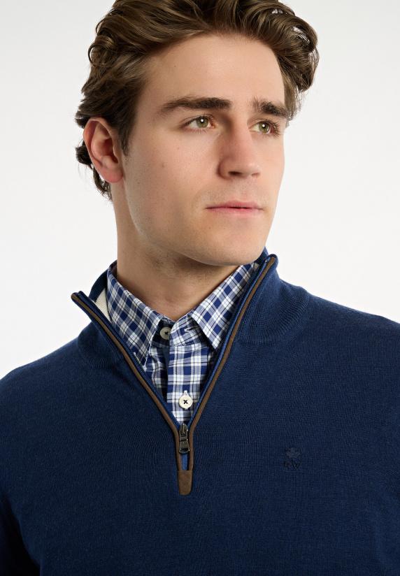 River Woods Custom Fit Basic Merinotrui Opstaande Kraag Twilight Mix