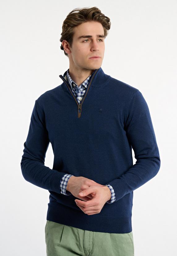 river woods Custom fit basic merinotrui opstaande kraag twilight mix