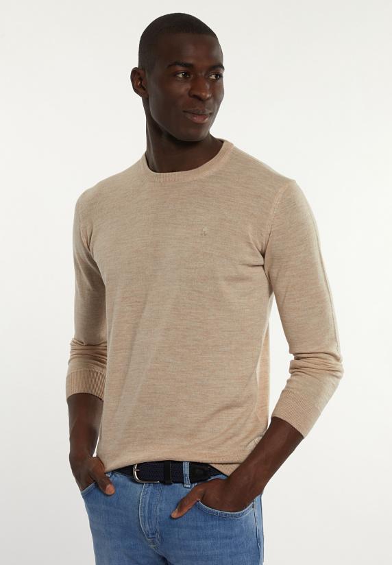 river woods Custom fit basic merinotrui ronde hals amber mix